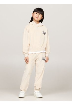 Pantalón Niña Gris Velour Con Logo Script Tommy Hilfiger