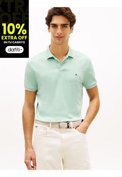 Polo Verde De Punto Interlock De Corte Regular Tommy Hilfiger