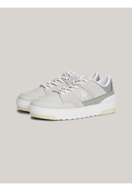 Tenis Gris De Cuero Con Mezcla De Texturas Tommy Hilfiger
