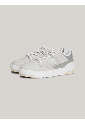 Tenis Gris De Cuero Con Mezcla De Texturas Tommy Hilfiger