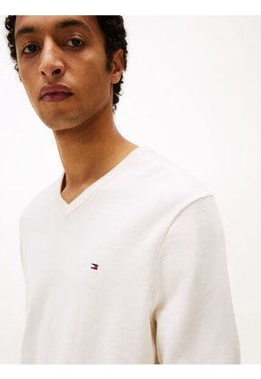 Saco Blanco Con Cuello En V Y Logo Bordado Tommy Hilfiger