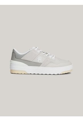 Tenis Gris De Cuero Con Mezcla De Texturas Tommy Hilfiger