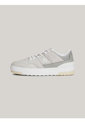 Tenis Gris De Cuero Con Mezcla De Texturas Tommy Hilfiger