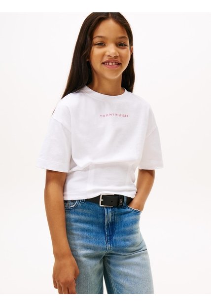 Camiseta Blanca De Punto Con Logo Engomado Tommy Hilfiger