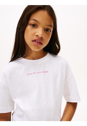 Camiseta Blanca De Punto Con Logo Engomado Tommy Hilfiger