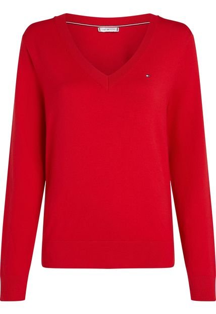 Saco Rojo De Punto Con Cuello En V Tommy Hilfiger