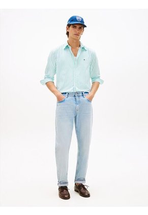 Camisa Celeste De Popelín A Rayas TH Flex Tommy Hilfiger