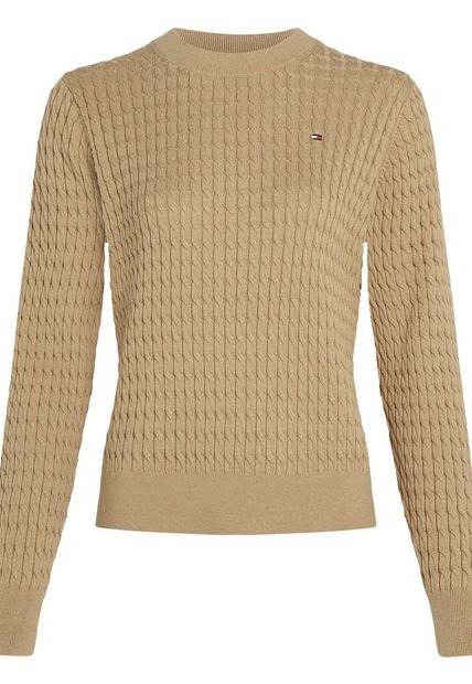 Saco Beige Tejido De Punto Trenzado Fino Tommy Hilfiger