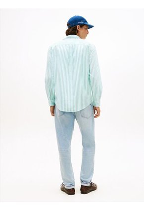 Camisa Celeste De Popelín A Rayas TH Flex Tommy Hilfiger