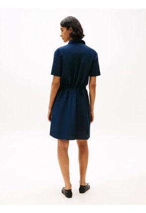 Vestido Azul Camisero Corto De Mezcla De Lino Tommy Hilfiger
