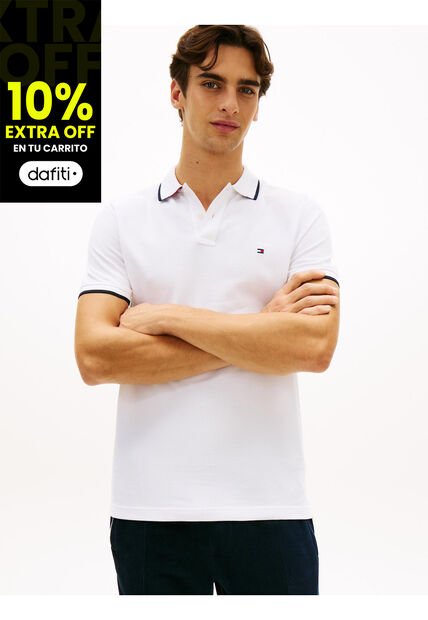 Polo Blanco De Piqué Con Corte Regular Tommy Hilfiger