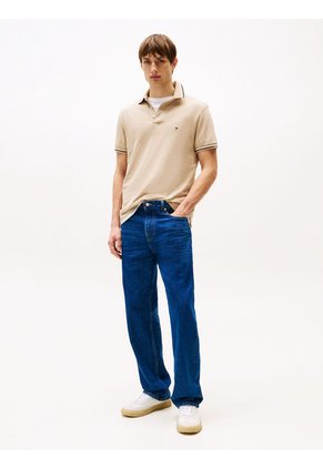 Polo Beige Ribeteado De Corte Slim Tommy Hilfiger