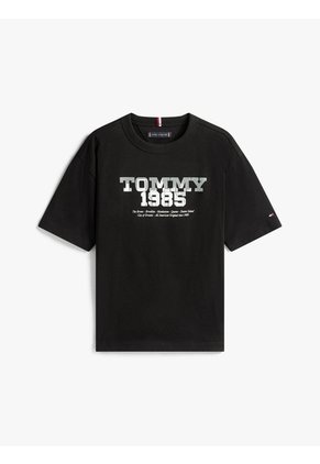 Camiseta Negra 1985 De Cuello Redondo Con Gráfico Tommy Hilfiger