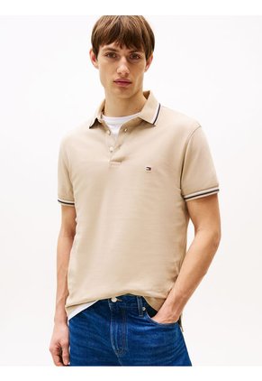 Polo Beige Ribeteado De Corte Slim Tommy Hilfiger