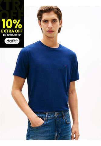Camiseta Azul De Cuello Redondo Con Logo Bordado Tommy Hilfiger Tommy Hilfiger