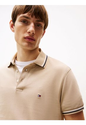 Polo Beige Ribeteado De Corte Slim Tommy Hilfiger