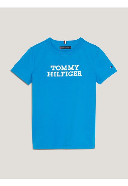 Camiseta De Algodón Aterciopelado Con Logo Niño Azul Tommy Hilfiger