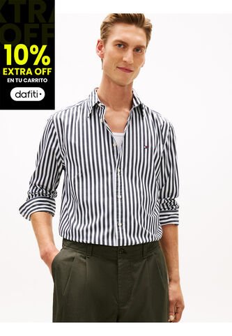 Camisa Negra De Popelín A Rayas TH Flex Tommy Hilfiger Tommy Hilfiger