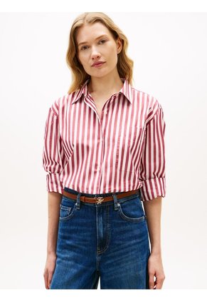 Camisa Roja De Popelín Con Corte Oversize Tommy Hilfiger