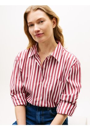 Camisa Roja De Popelín Con Corte Oversize Tommy Hilfiger