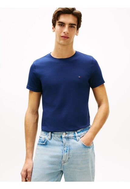 Camiseta Azul De Cuello Redondo Y Corte Extra Slim Tommy Hilfiger