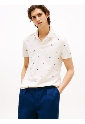 Polo Blanco De Corte Regular Estampado De Banderas  Tommy Hilfiger