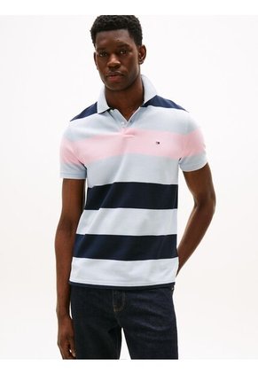 Polo Celeste Con Diseño Color Block Y Rayas De Corte Regular Tommy Hilfiger
