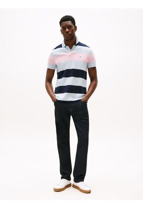 Polo Celeste Con Diseño Color Block Y Rayas De Corte Regular Tommy Hilfiger