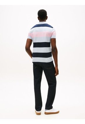 Polo Celeste Con Diseño Color Block Y Rayas De Corte Regular Tommy Hilfiger