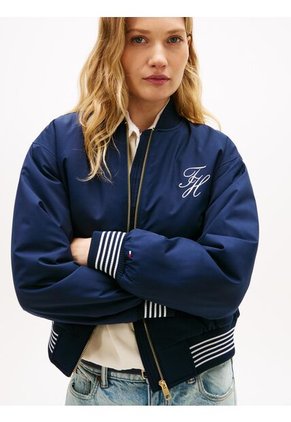 Chaqueta Azul Bomber Con Logo Script Tommy Hilfiger