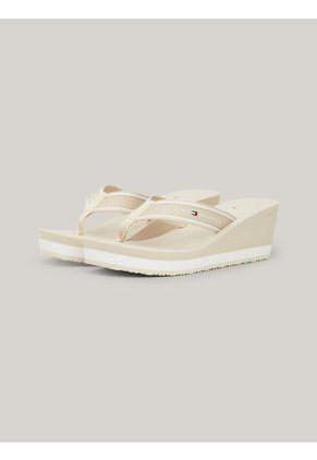 Sandalias Beige De Cuña Con Logo Tommy Hilfiger
