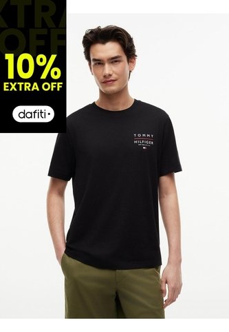 Camiseta Negra De Cuello Redondo Con Logo Estampado Gráfico Tommy Hilfiger Tommy Hilfiger