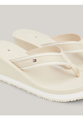 Sandalias Beige De Cuña Con Logo Tommy Hilfiger