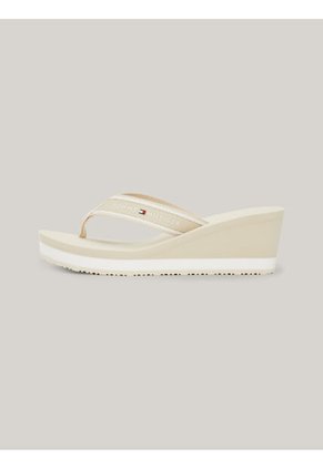 Sandalias Beige De Cuña Con Logo Tommy Hilfiger