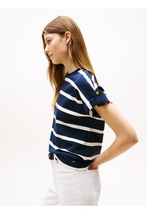 Camiseta Azul Con Cuello Redondo Y Botones Dorados Tommy Hilfiger