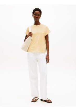 Camiseta Amarilla Texturizada De Cuello Redondo Tommy Hilfiger