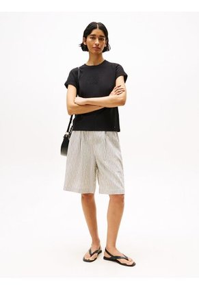 Camiseta Negra De Cuello Redondo Con Logo Bordado Tommy Hilfiger