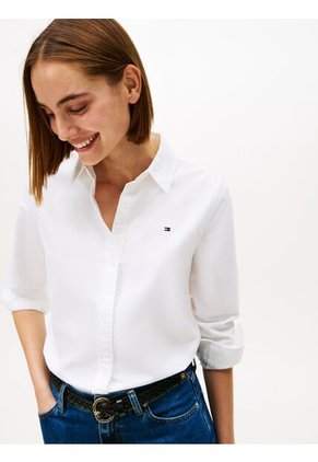 Camisa Blanca Oxford De Corte Relaxed Con Logo Tommy Hilfiger