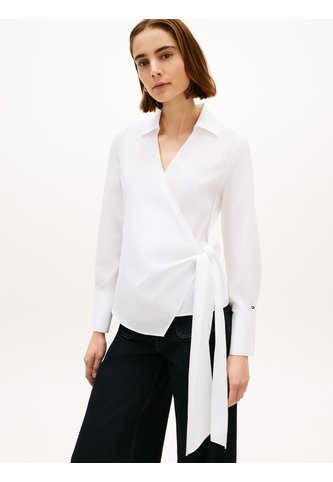 Blusa Blanca Cruzada De Corte Slim Con Lazo Anudable Tommy Hilfiger Tommy Hilfiger
