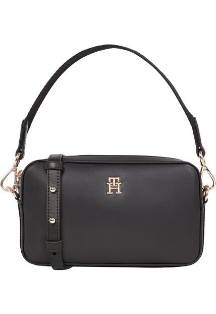 Bolso Negro De Hombro Con Insignia Del Monograma TH Tommy Hilfiger