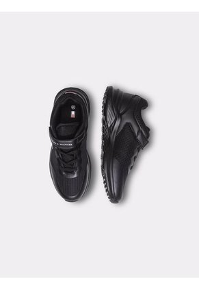 Tenis Negro De Corte Bajo Con Velcro Y Cordones Tommy Hilfiger