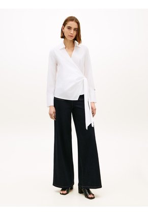 Blusa Blanca Cruzada De Corte Slim Con Lazo Anudable Tommy Hilfiger