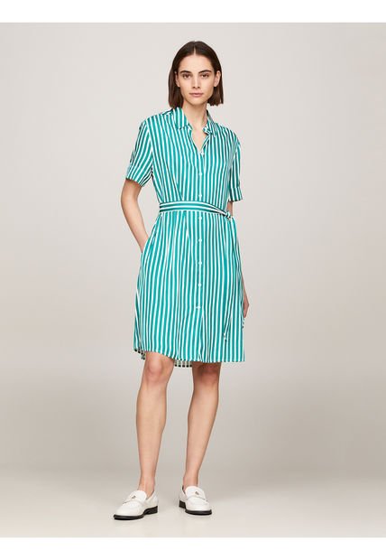 Vestido De Rayas Verde Amplio Para Mujer Tommy Hilfiger