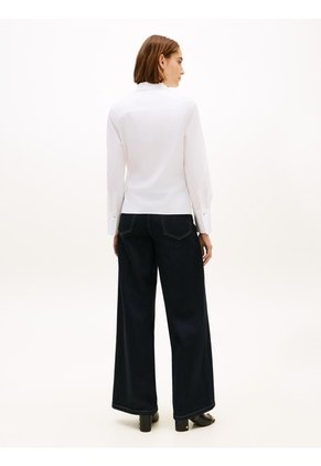 Blusa Blanca Cruzada De Corte Slim Con Lazo Anudable Tommy Hilfiger