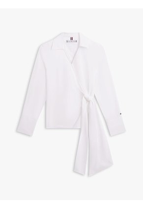 Blusa Blanca Cruzada De Corte Slim Con Lazo Anudable Tommy Hilfiger