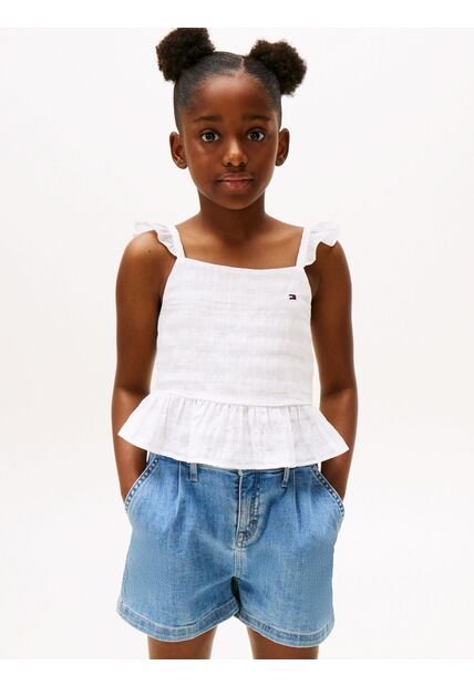 Top Blanco Texturizado Con Volantes Tommy Hilfiger