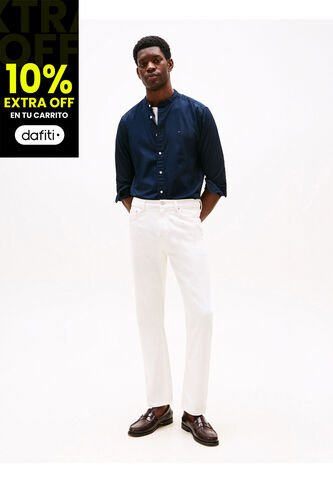 Camisa Azul De Popelín Con Cuello Mao Regular Fit Tommy Hilfiger Tommy Hilfiger