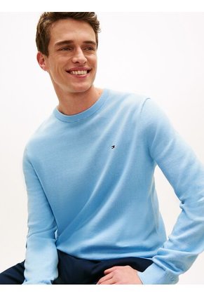 Saco Celeste De Cuello Redondo Con Logo Bordado Tommy Hilfiger