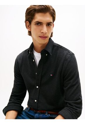Camiseta Negra Manga Larga De Punto Piqué Featherweight Tommy Hilfiger