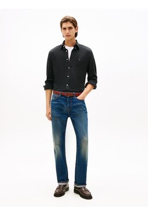 Camiseta Negra Manga Larga De Punto Piqué Featherweight Tommy Hilfiger